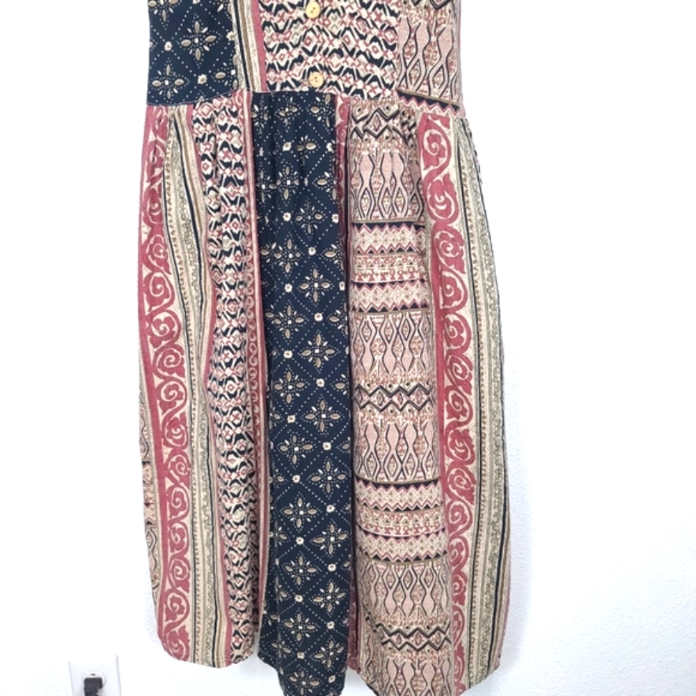 Boho Mixed Print Prairie Button Front Midi Dress - Picture 3 of 12